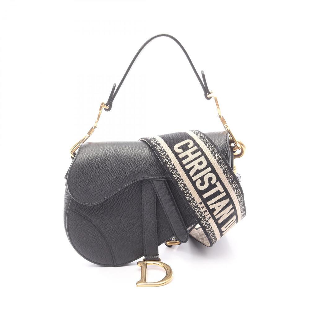 Christian Dior Saddle Bag Handbag Leather Black
